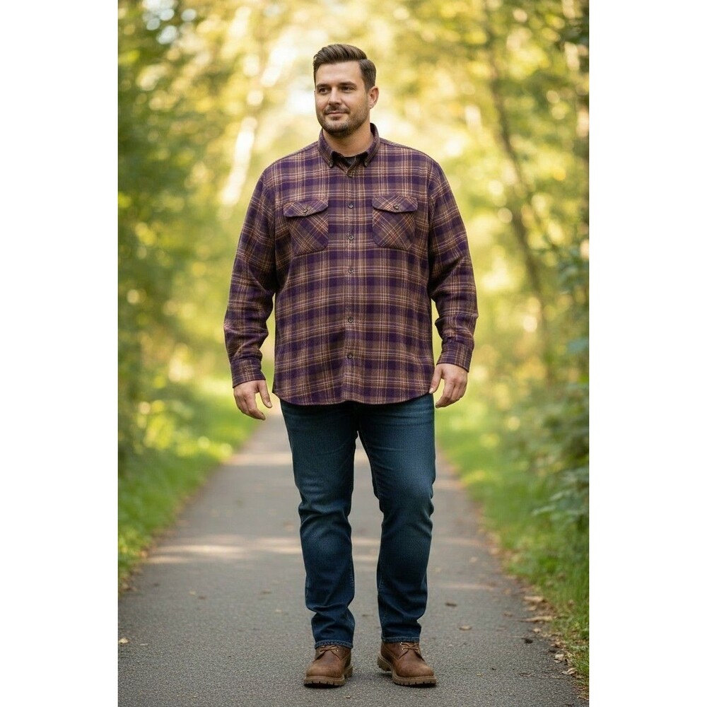 King Size Mens Flannel 6XLT Big & Tall Plaid  Shirt Purple